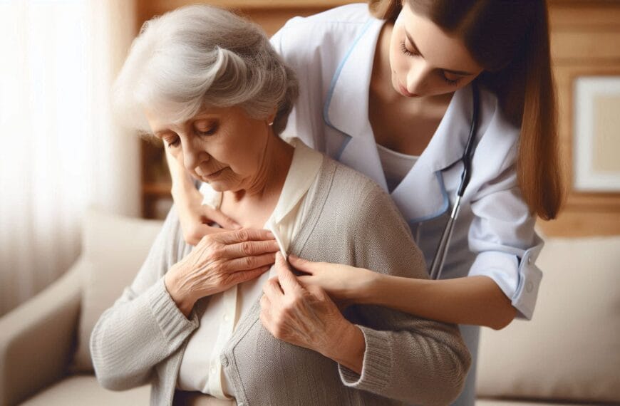 A gentle, supportive scene demonstrating dressing assistance: A compassionate caregiver helping a senior dress, showcasing respect, dignity, and personalized care. The image captures the delicate balance of providing physical support while maintaining the individual's sense of independence and personal identity.