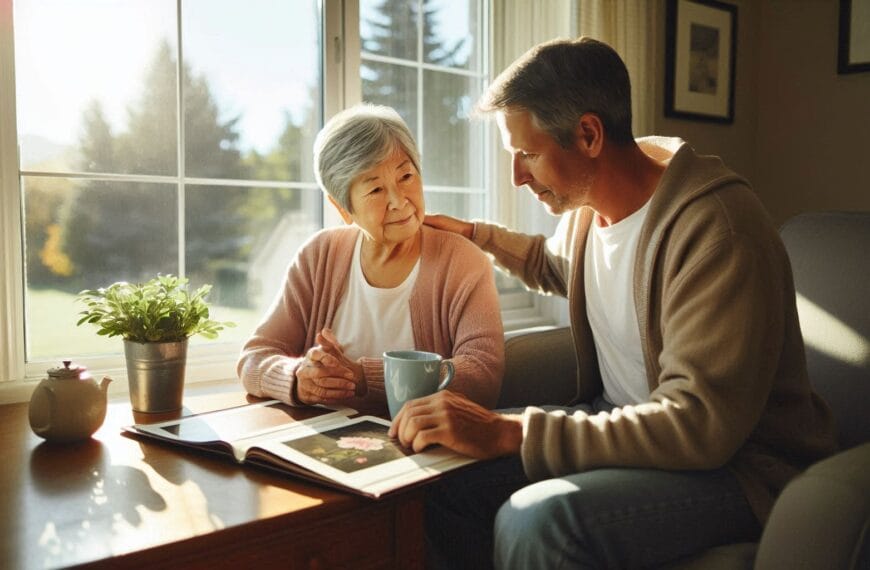a caregiver and a senior engaged in a calm, shared activity