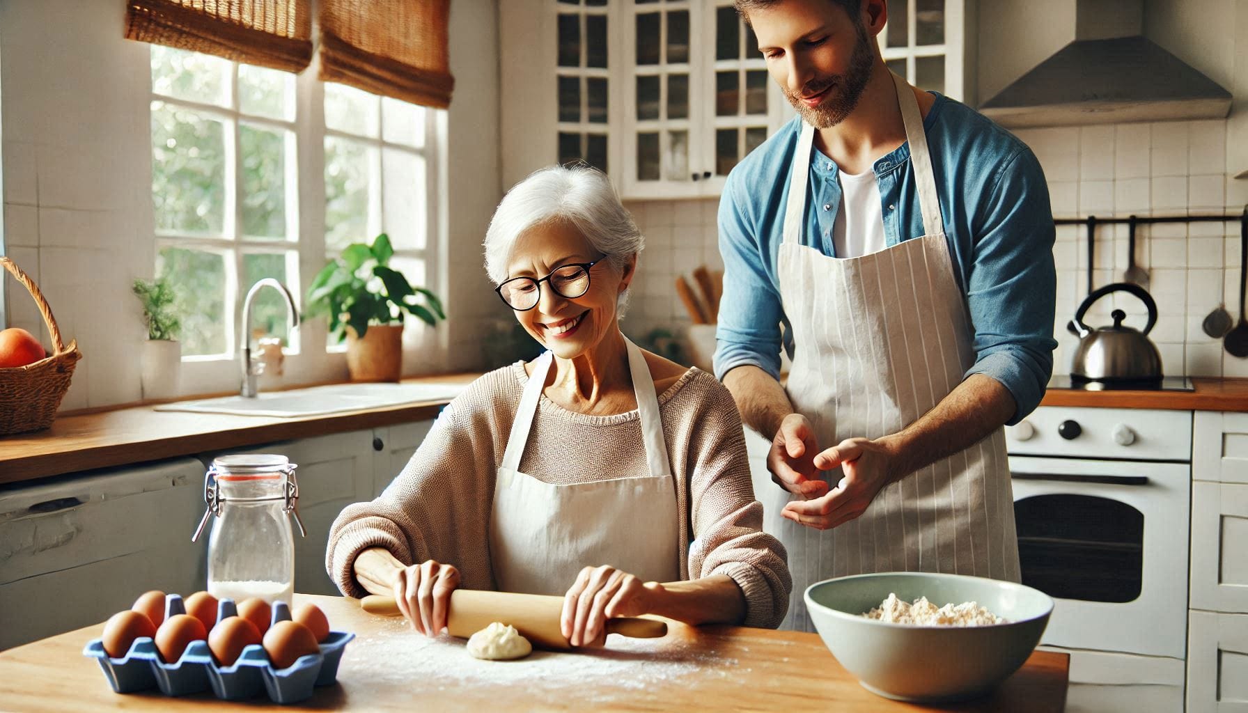 A senior doing an activity that reflects independence and emotional well-being while showing that their environment is adapted for their needs.