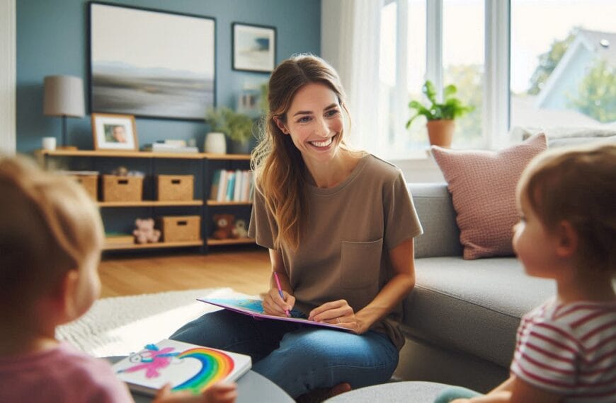 FAQs Image Description: Main Action: The nanny is attentively listening to the parent while maintaining a warm smile.
