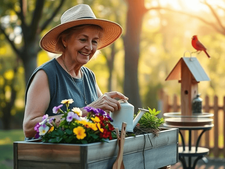 accessible spring gardening activities for seniors that promote wellbeing and connection to nature, from container gardens to bird watching, with seasonal nursery tips.
